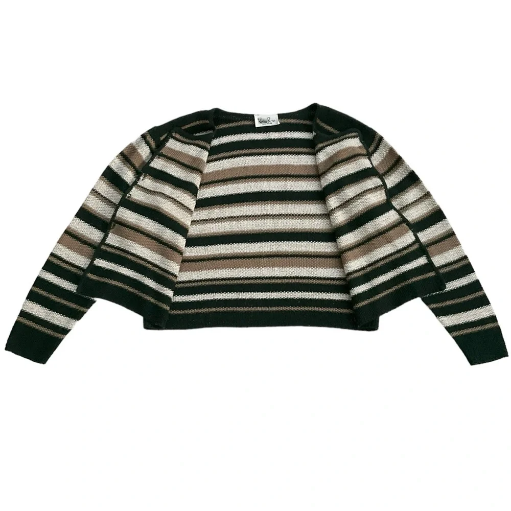 Vintage Reba Rose Boxy Striped Cardigan Sweater Earthy Coastal Cottageco… - Picture 8 of 16